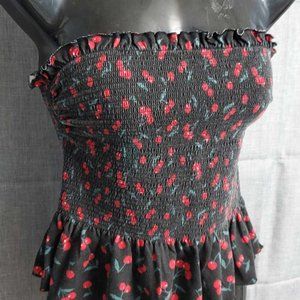 No Boundaries Tube Top Black w/ Cherries - M
